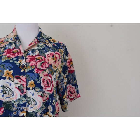 Vintage 90s Floral Rayon Blouse‎ | size M - Picture 6 of 10